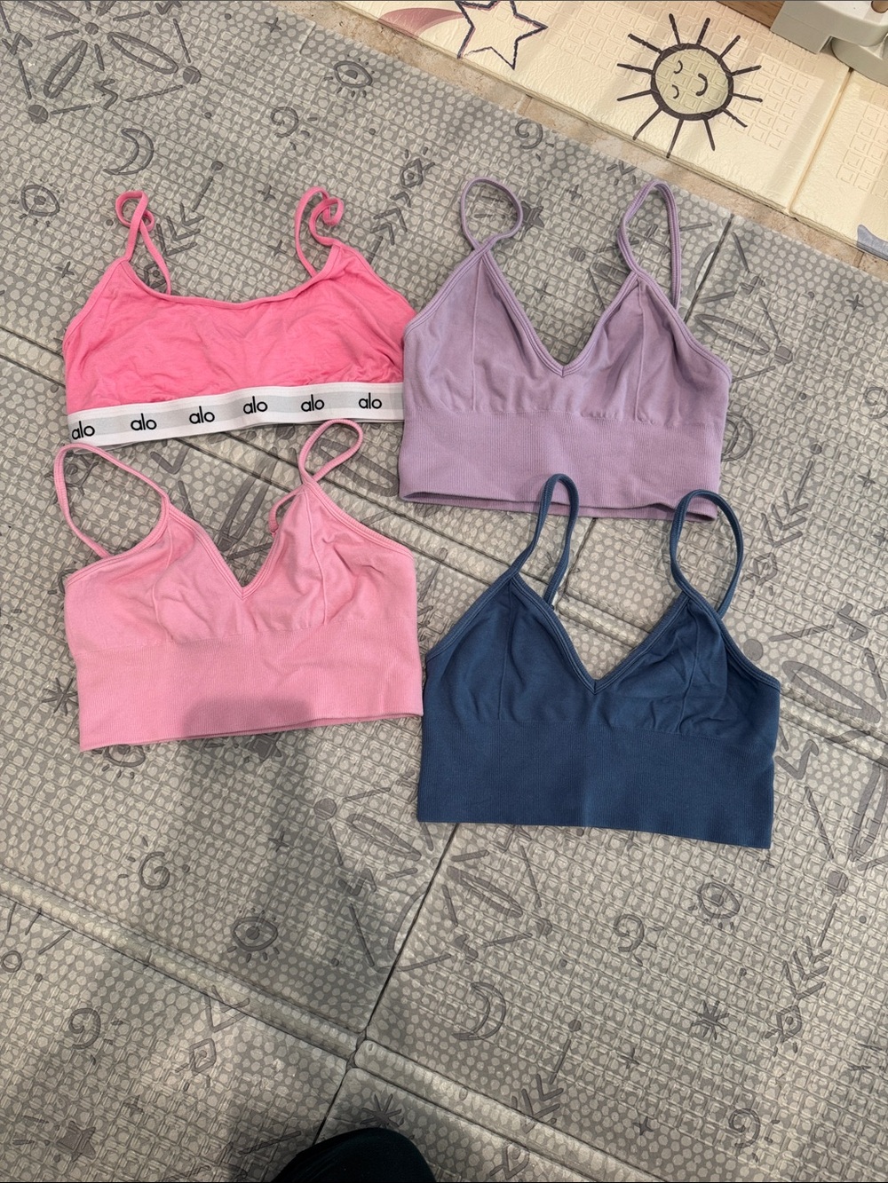 ALO Yoga 4-Pack Light Support Bralettes in Hot Pink, Lavender, Blush, Navy